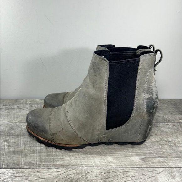 Sorel NL2704 Lea Wedge Women’s Chelsea Leather Waterproof Gray Boots Size 10.5 - Picture 5 of 9